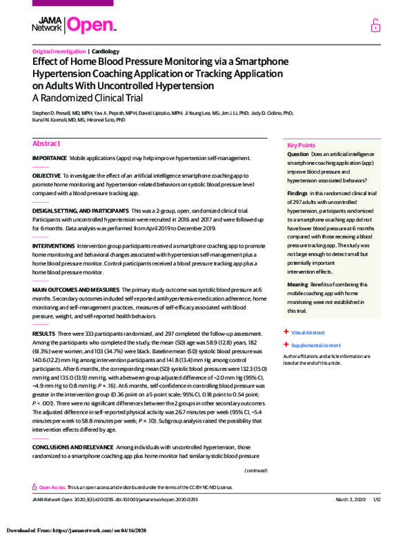 (PDF) Effect of Home Blood Pressure Monitoring via a Smartphone ...