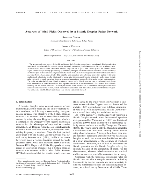 (PDF) Accuracy of Wind Fields Observed by a Bistatic Doppler Radar Network