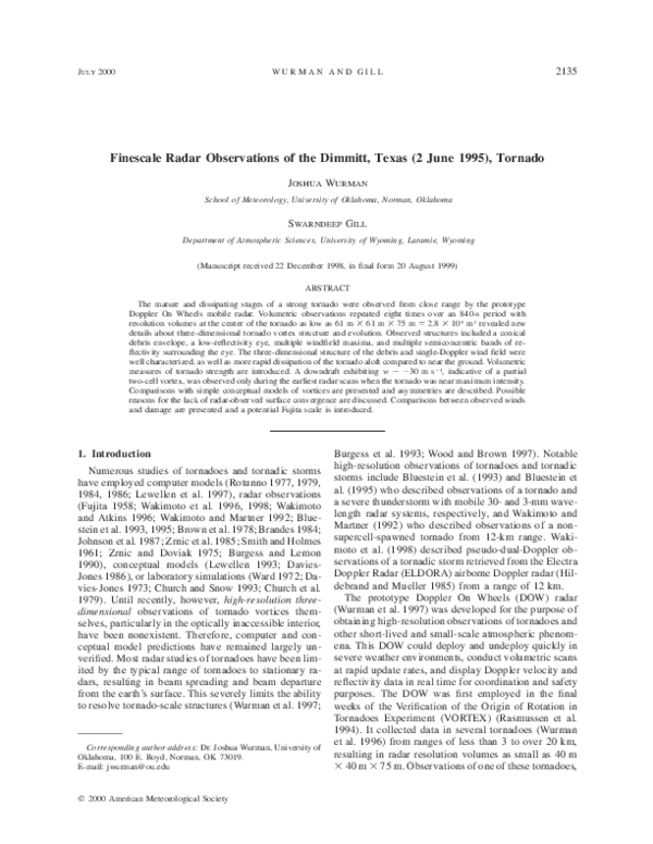 (PDF) Finescale Radar Observations of the Dimmitt, Texas (2 June 1995