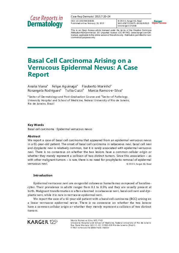 (PDF) Basal Cell Carcinoma Arising on a Verrucous Epidermal Nevus: A ...