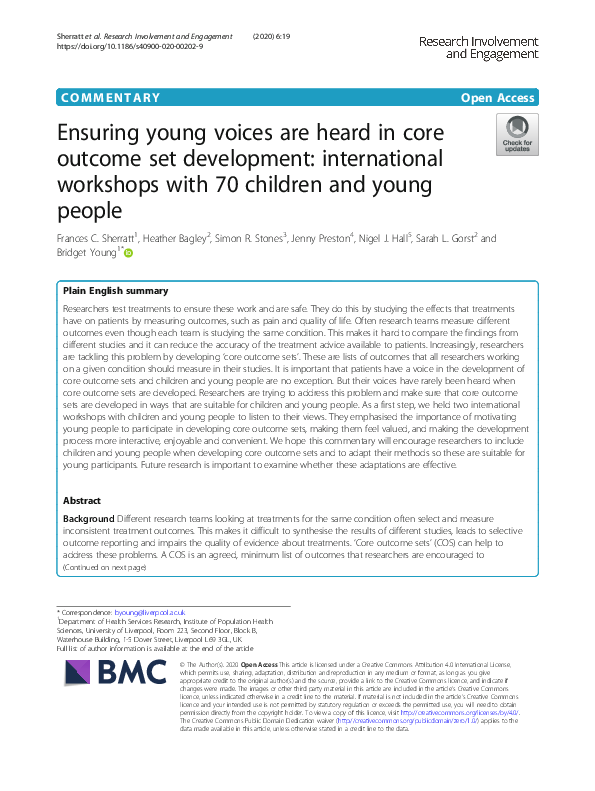 (PDF) Ensuring young voices are heard in core outcome set development ...