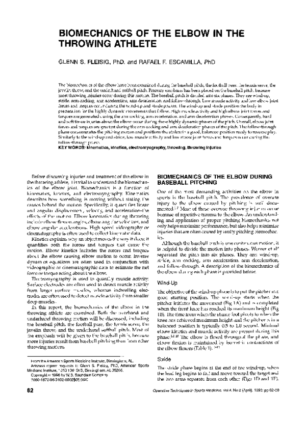 (PDF) Biomechanics of the elbow in the throwing athlete