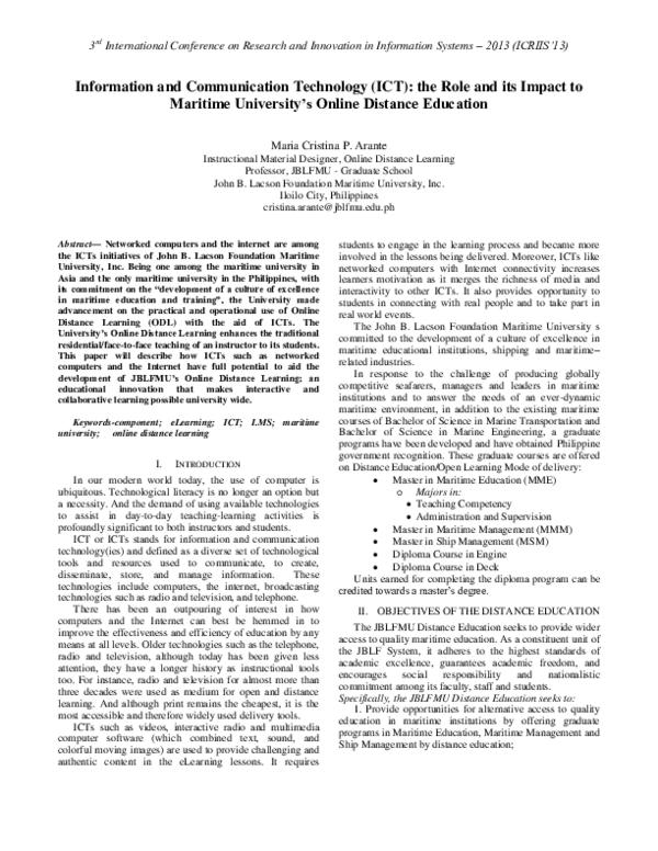 (PDF) Information and Communication Technology (ICT): The role and its ...