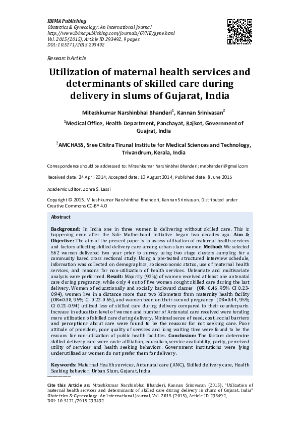 (PDF) Utilization of maternal health services and determinants of ...