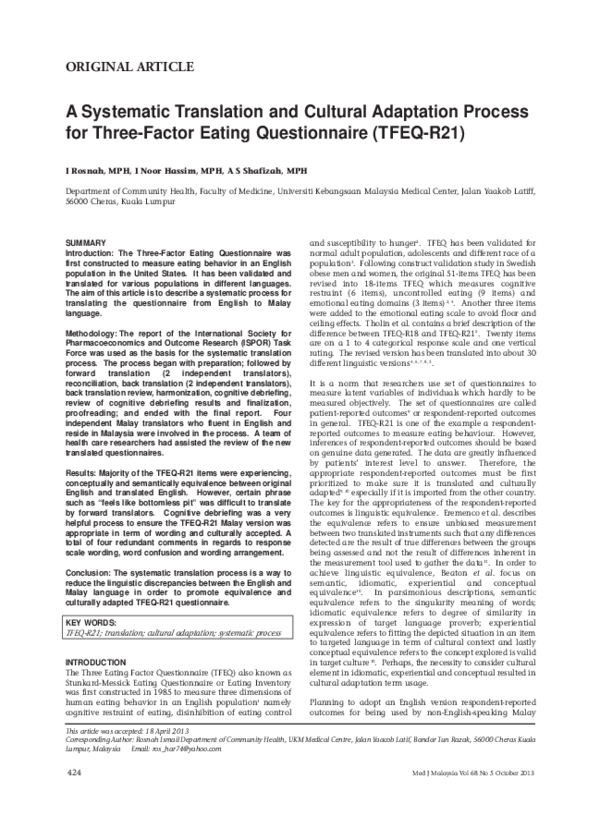 (PDF) A Systematic Translation and Cultural Adaptation Process for ...