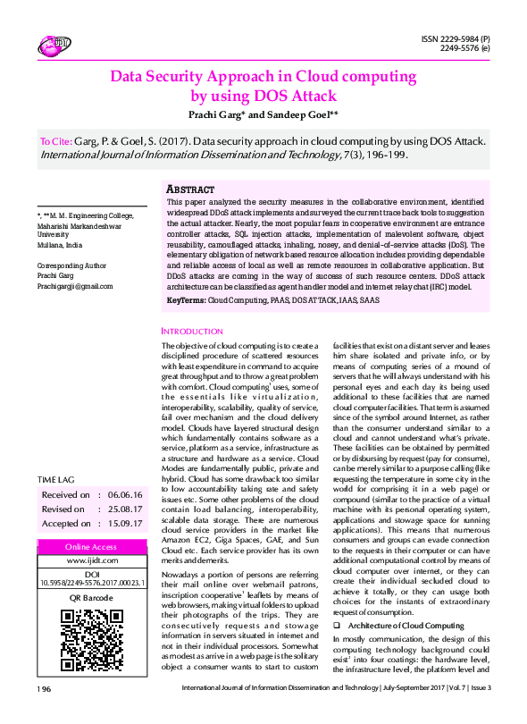 (PDF) Data security approach in cloud computing by using DOS attack