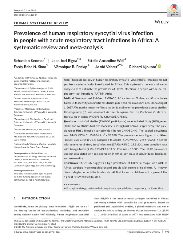 (PDF) Prevalence of human respiratory syncytial virus infection in ...
