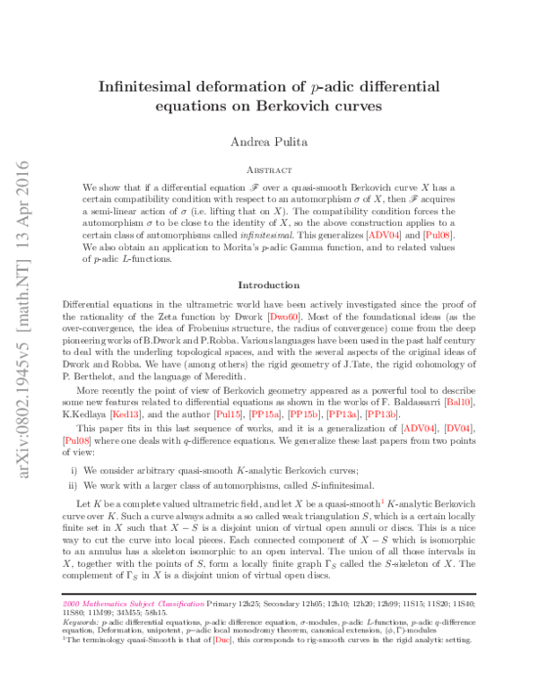 (PDF) Infinitesimal deformation of p-adic differential equations on ...