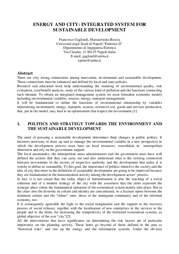 (PDF) Energy and City: Integrated System for Sustainable Development