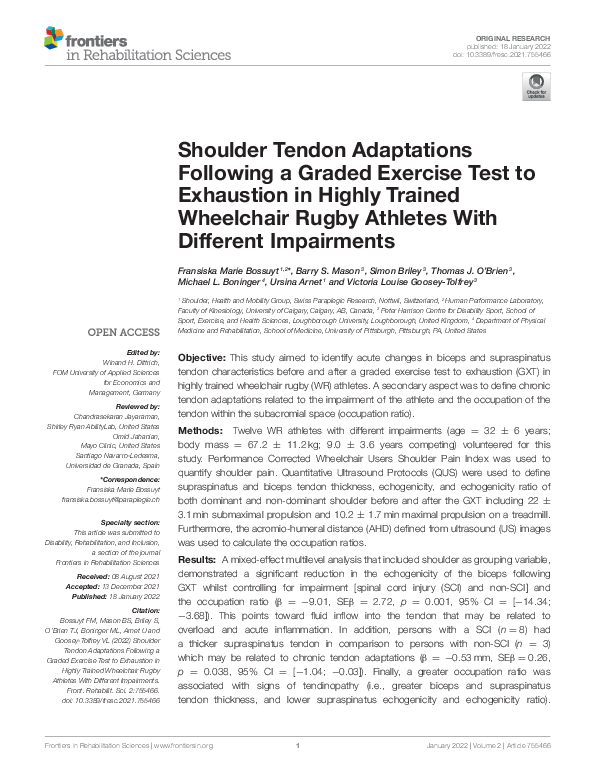 (PDF) Shoulder Tendon Adaptations Following a Graded Exercise Test to ...