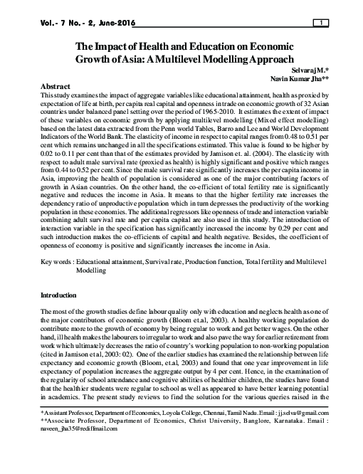 (PDF) The Impact of Health and Education on Economic Growth of Asia: A ...