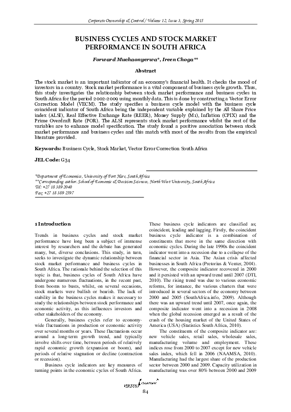 (PDF) Business Cycles and Stock Market Performance in South Africa