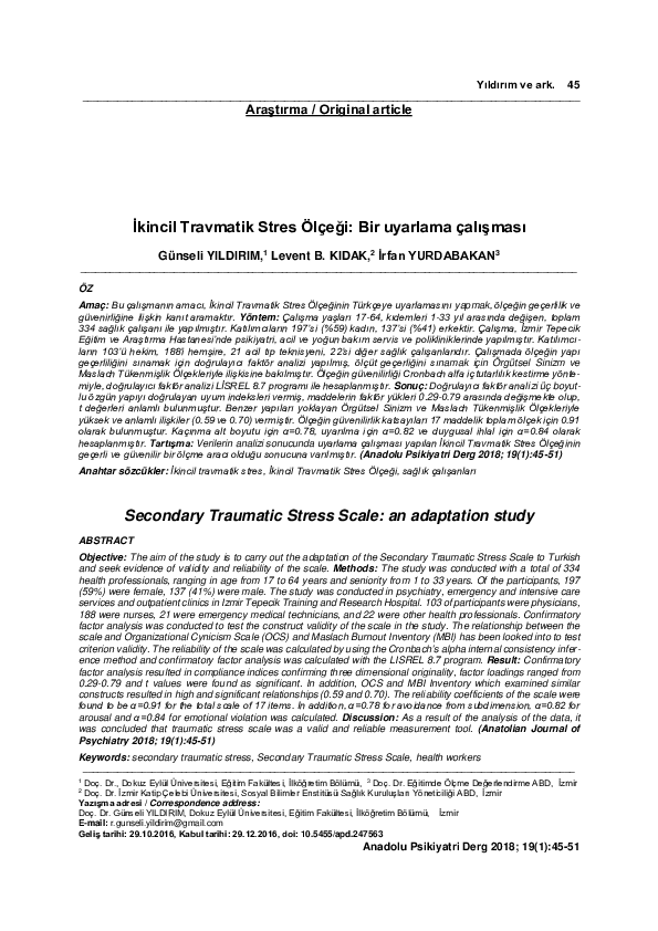 (PDF) Secondary Traumatic Stress Scale: an adaptation study