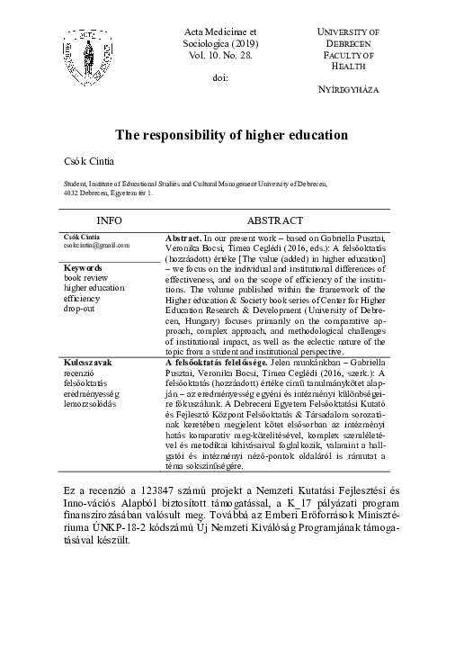 (PDF) The Responsibility of Higher Education