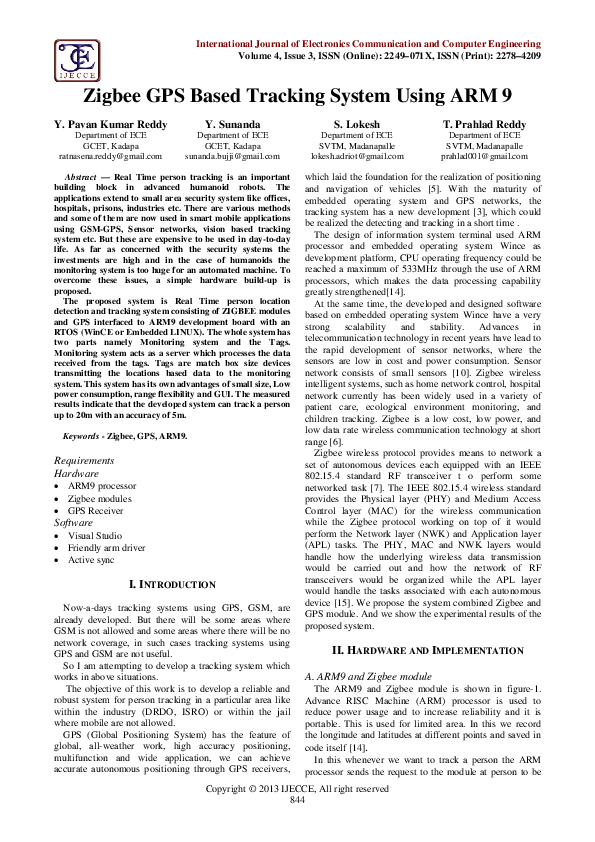 (PDF) Zigbee GPS Based Tracking System Using ARM 9