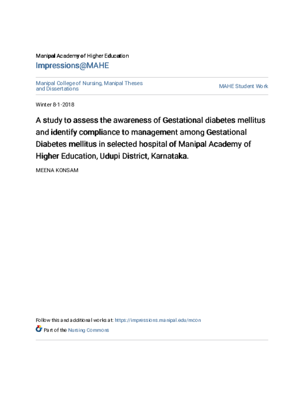 (PDF) A study to assess the awareness of Gestational diabetes mellitus ...