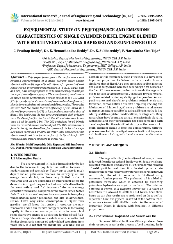 (PDF) Experimental Study on Performance and Emissions Characteristics ...