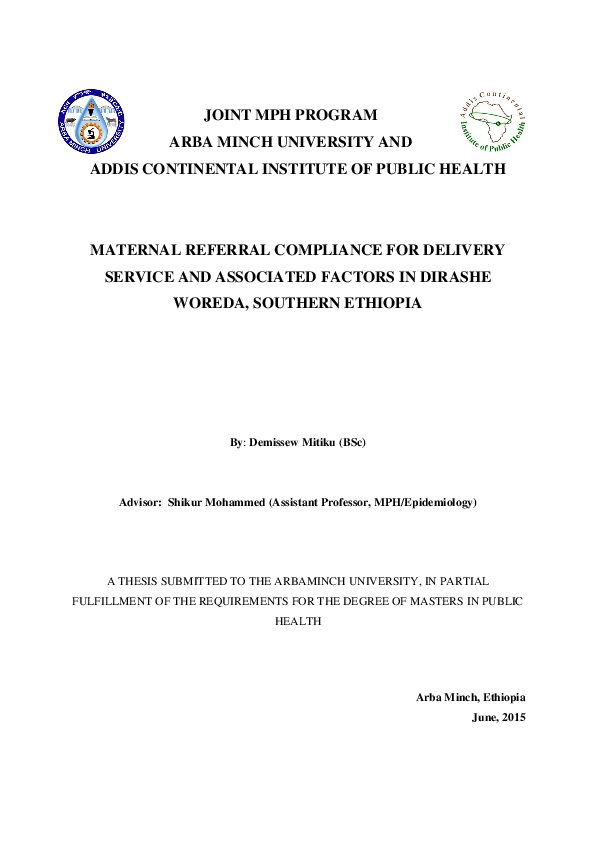 (PDF) Maternal Referral Compliance for Delivery Service and Associated ...