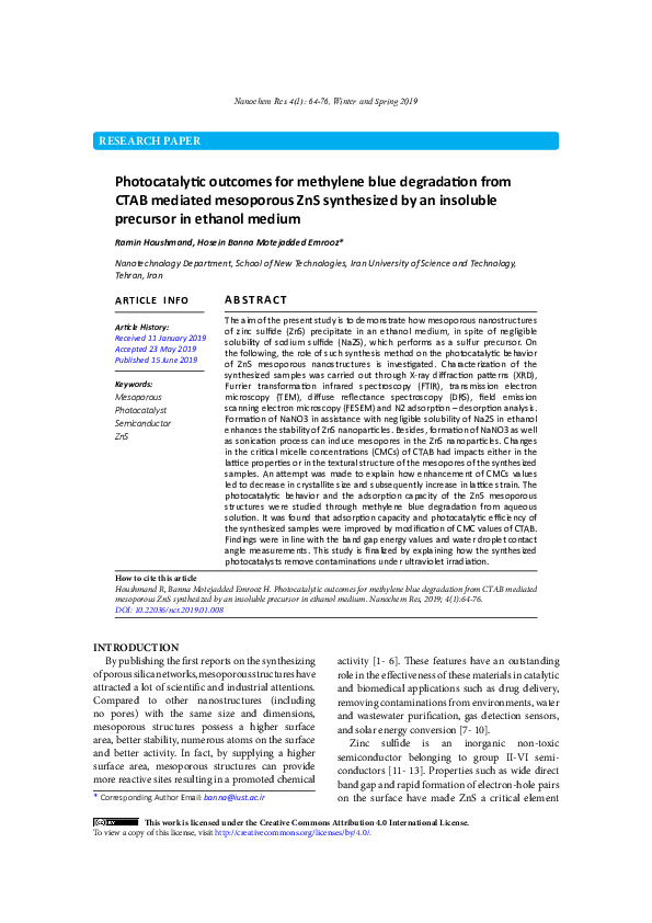 (PDF) Photocatalytic degradation of methylene blue with Cu doped ZnS ...