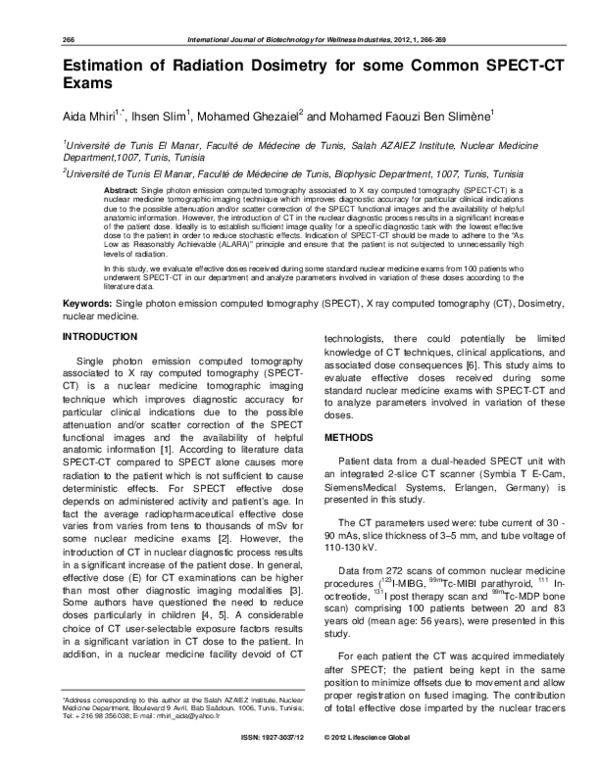 (PDF) Estimation of Radiation Dosimetry for some Common SPECT-CT Exams