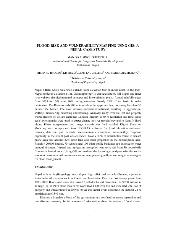 (PDF) Flood risk and vulnerability mapping usng gis: a nepal case study