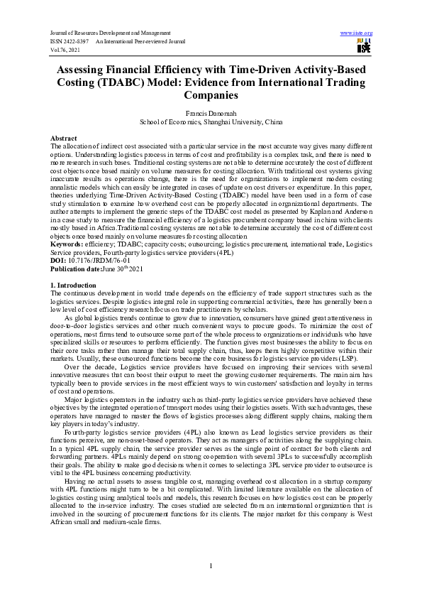 (PDF) Assessing Financial Efficiency with Time-Driven Activity-Based ...