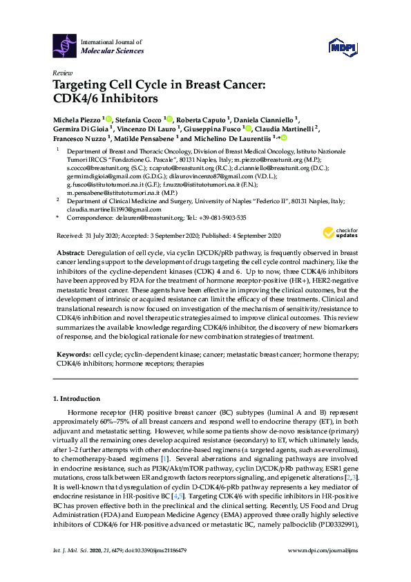 (PDF) Targeting Cell Cycle in Breast Cancer: CDK4/6 Inhibitors
