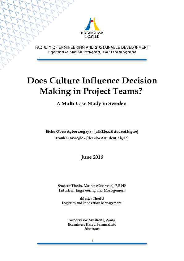 (PDF) Does Culture Influence Decision Making in Project Teams? : A ...