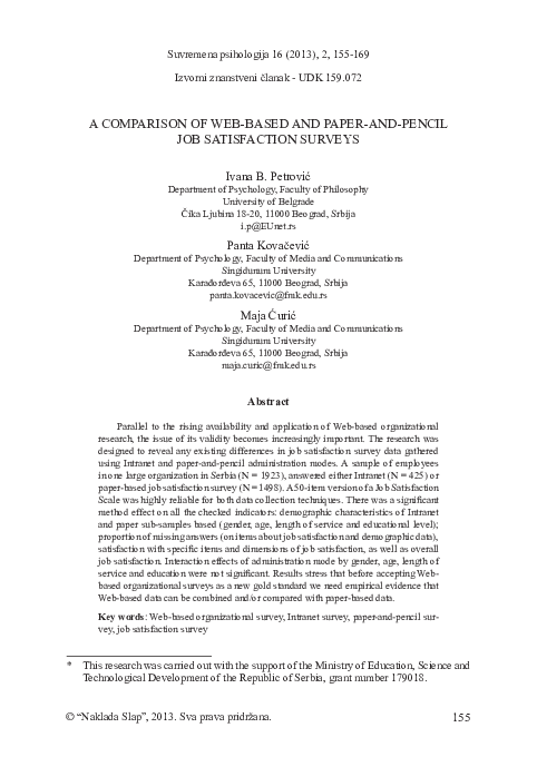 (PDF) A Comparison of Web-Based and Paper-And-Pencil Job Satisfaction ...