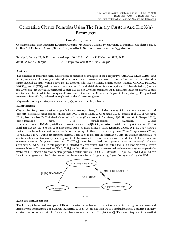 (PDF) Generating Cluster Formulas Using The Primary Clusters And The K ...