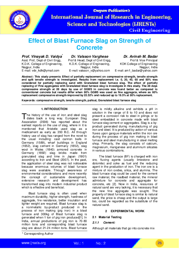 (PDF) Effect of Blast Furnace Slag on Strength of Concrete