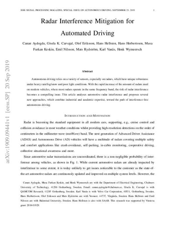 (PDF) Radar Interference Mitigation for Automated Driving