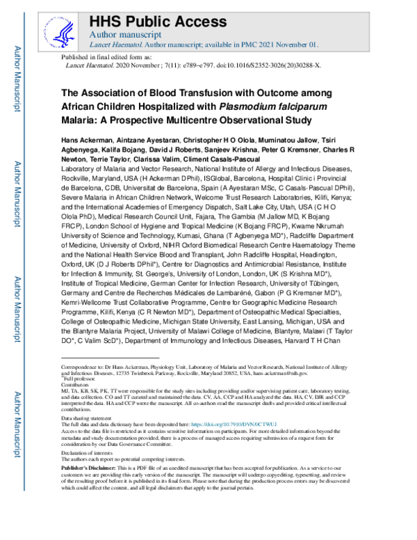 (PDF) The effect of blood transfusion on outcomes among African ...