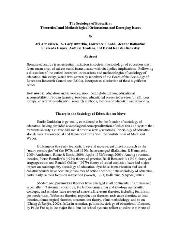 (DOC) The sociology of education