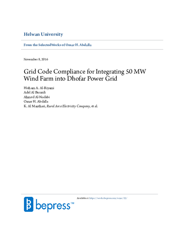 (PDF) Grid Code Compliance for Integrating 50 MW Wind Farm into Dhofar ...