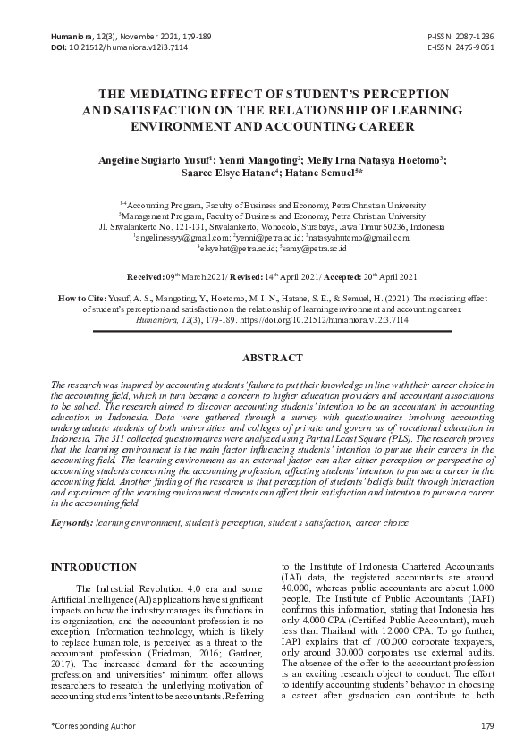 (PDF) Mediating Effect of Students' Perception and Satisfaction on the ...