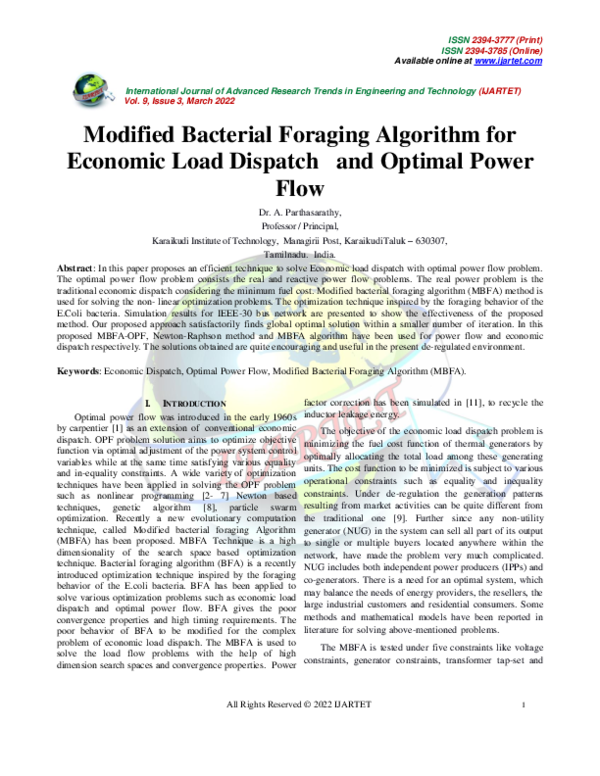 (PDF) Modified Bacterial Foraging Algorithm for Economic Load Dispatch ...