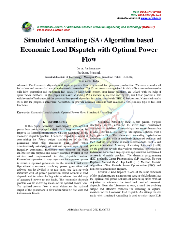 (PDF) Simulated Annealing (SA) Algorithm based Economic Load Dispatch ...