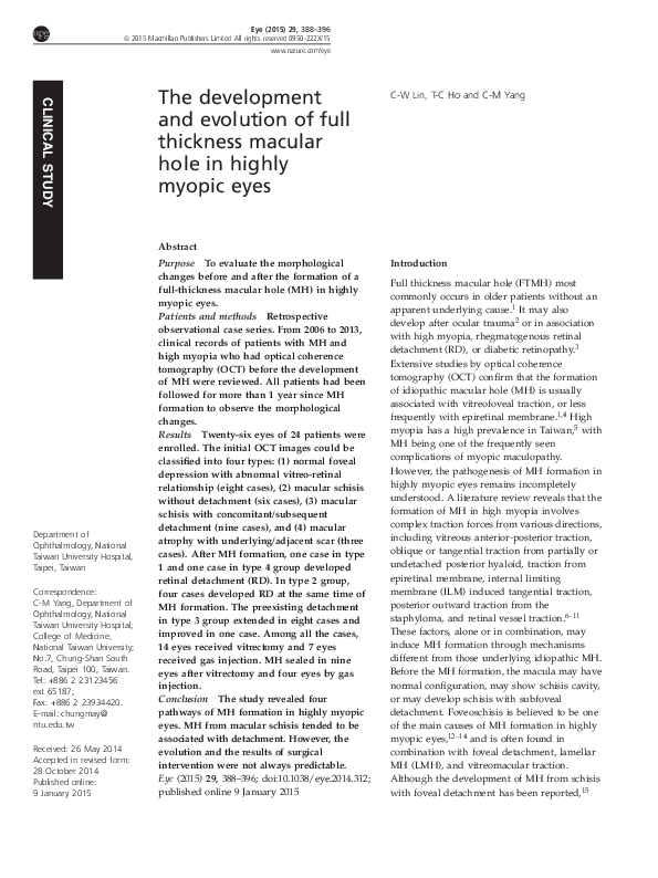(PDF) The development and evolution of full thickness macular hole in ...