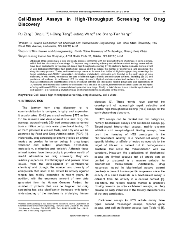 (PDF) Cell-Based Assays in High-Throughput Screening for Drug Discovery