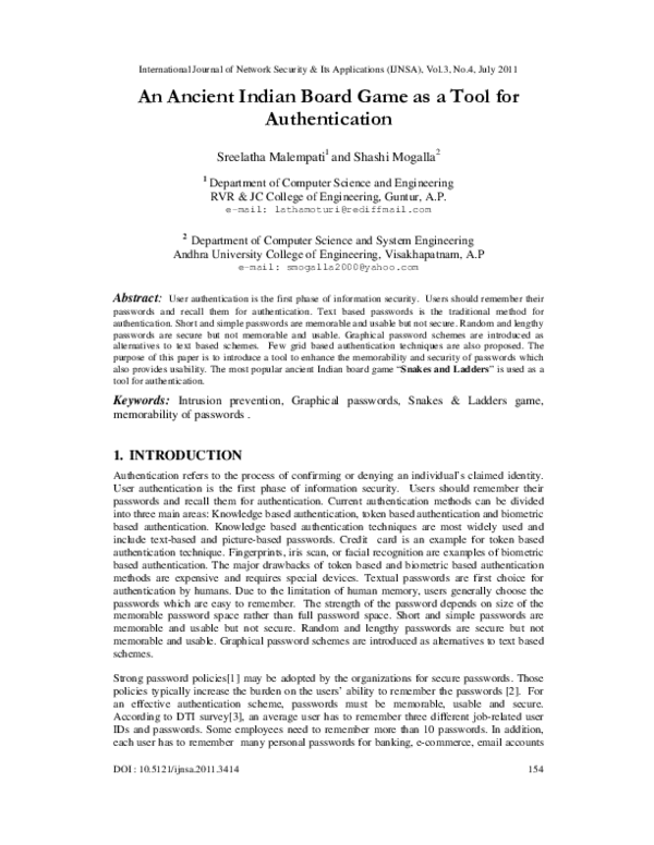(PDF) An Ancient Indian Board Game as a Tool for Authentication Prof