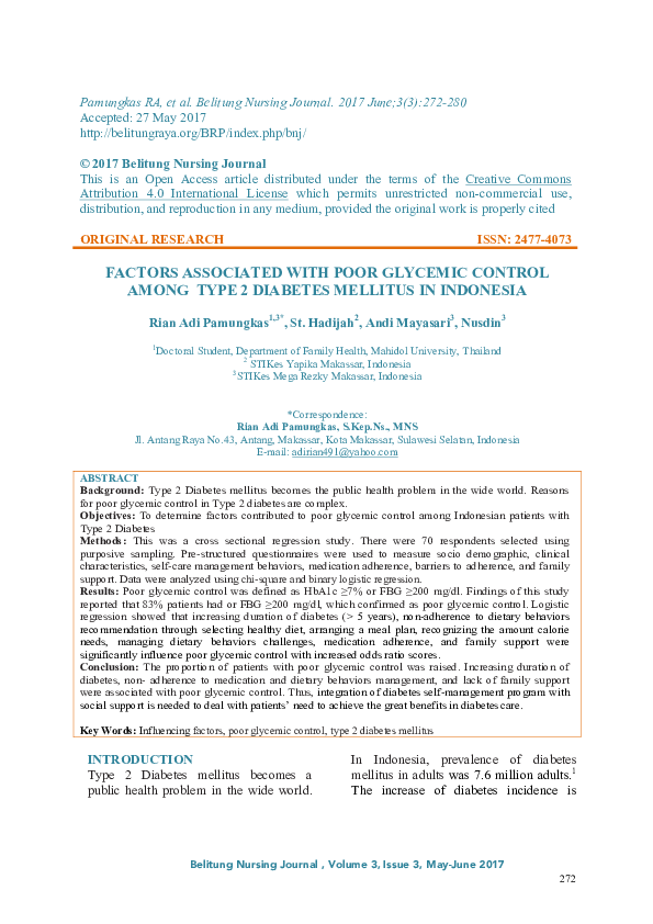 (PDF) Factors Associated with Poor Glycemic Control in Type 2 Diabetic ...