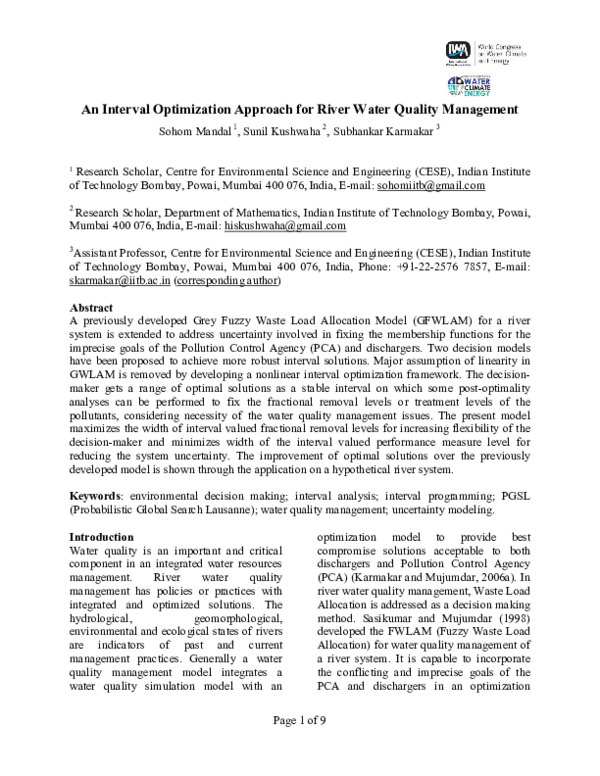 (PDF) An Interval Optimization Approach for River Water Quality Management