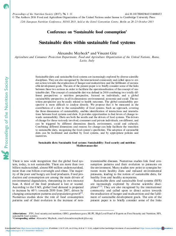 (PDF) Sustainable diets within sustainable food systems