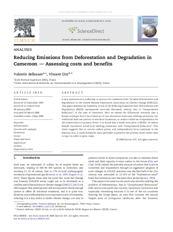 (PDF) Reducing Emissions from Deforestation and Degradation in Cameroon ...