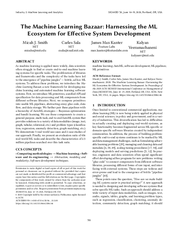 (PDF) The Machine Learning Bazaar: Harnessing the ML Ecosystem for ...