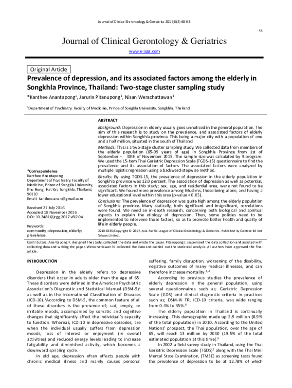 (PDF) Prevalence of depression, and its associated factors among the ...