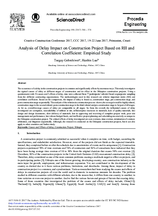 (PDF) Analysis of Delay Impact on Construction Project Based on RII and ...
