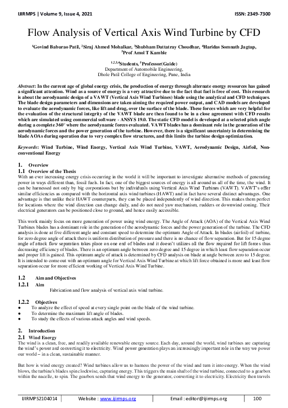 (PDF) Design and Analysis of Savonius Vertical Axis Wind Turbine