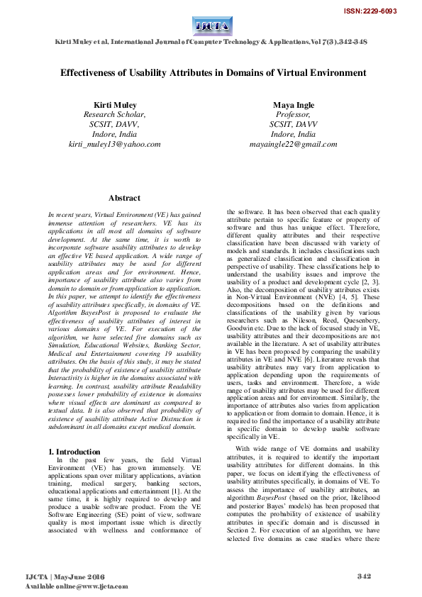 (PDF) Effectiveness of Usability Attributes in Domains of Virtual ...